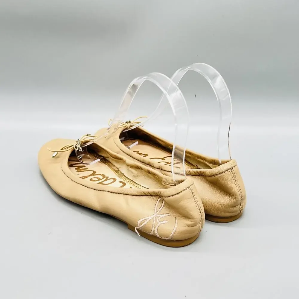 Sam Edelman Shoes Womens 6 Beige Leather Ballet Flats Bow Slip On Comfort Casual